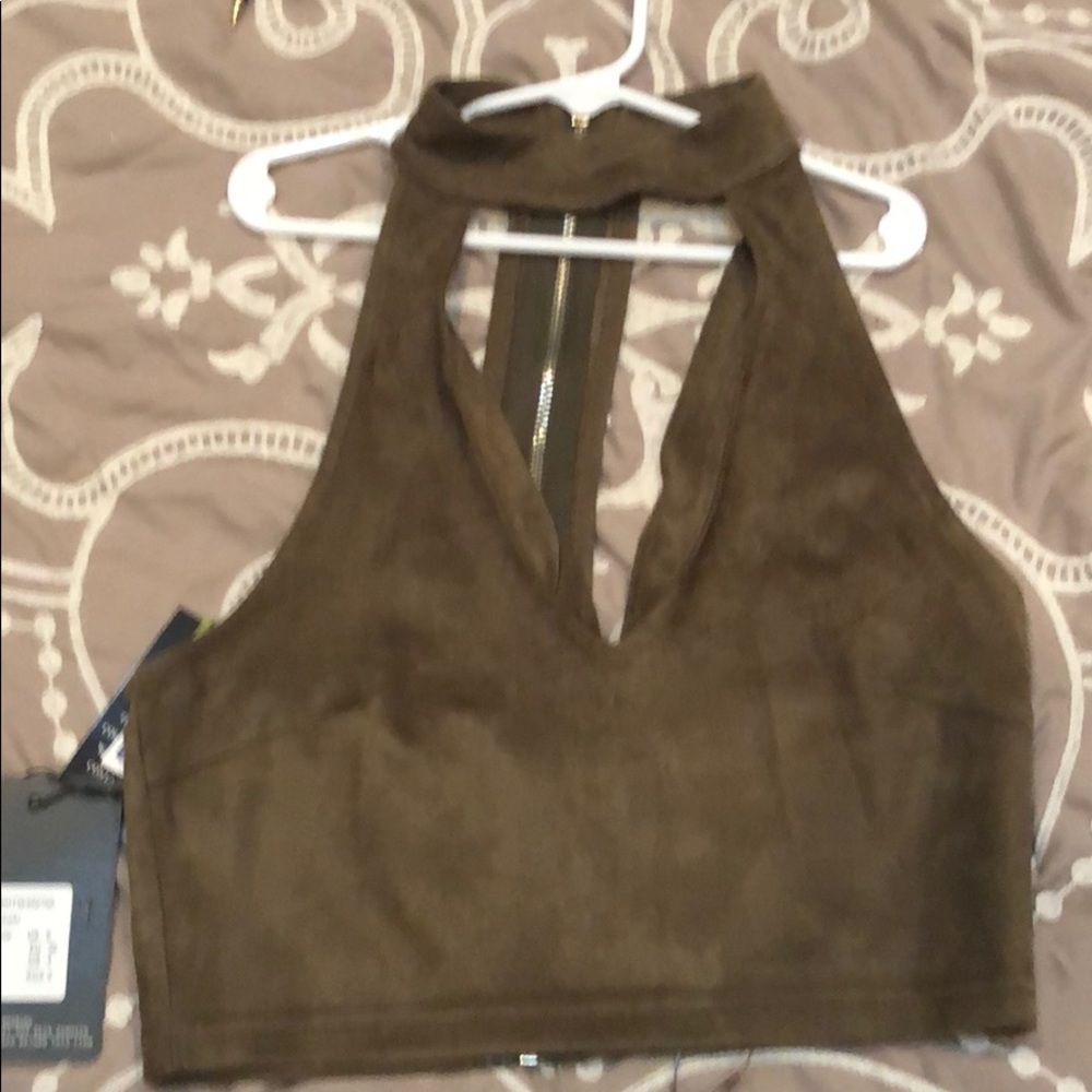 Misguided khaki crop top suede